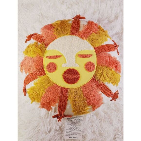 Sunshine Face Round Throw Pillow Opalhouse Fringed and Embroidered - Picture 1 of 3